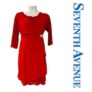 Lace & Knit Seventh Avenue Office Desk Dinner Party Career Cocktail Red Dress